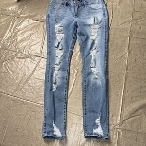 Hollister Jeans Womens 7S 28x24 Blue Mid-Rise Super Skinny Distressed Denim